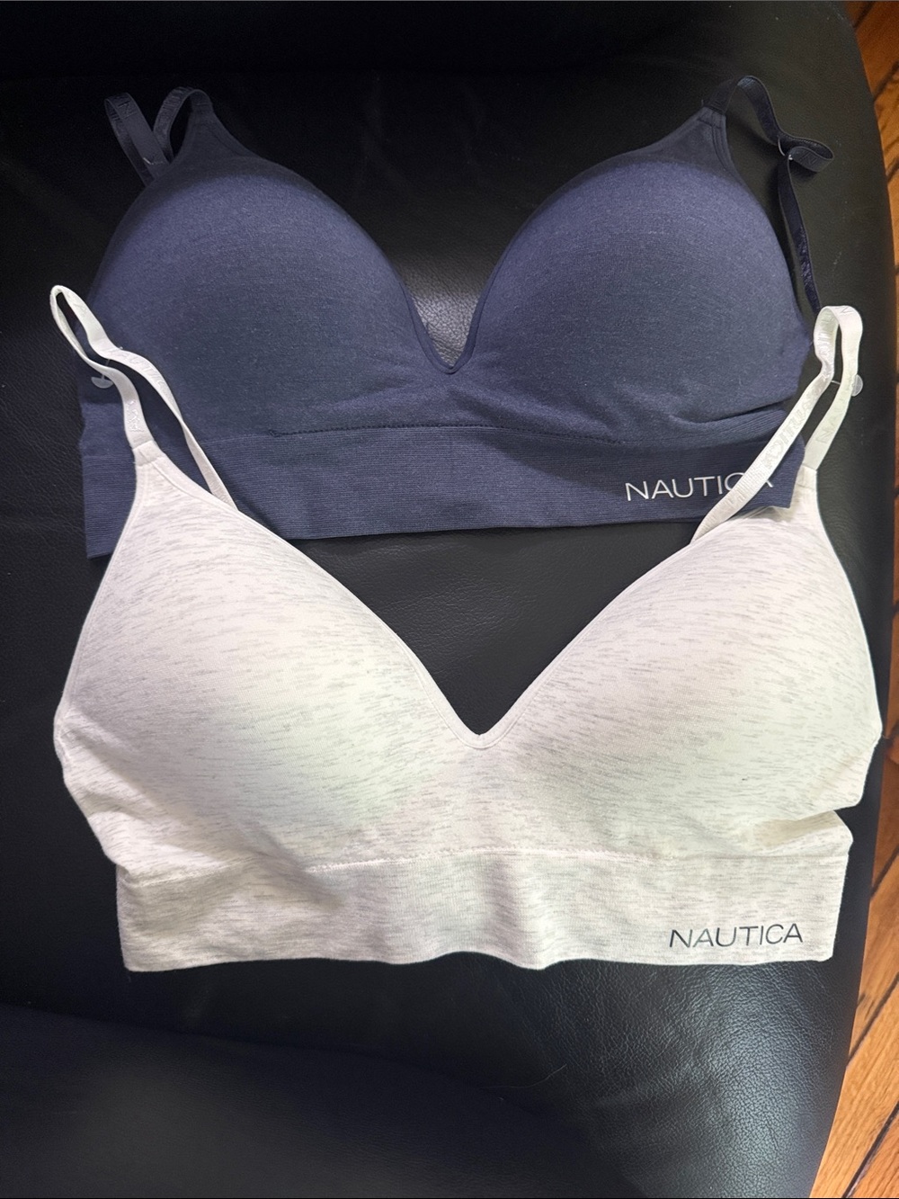 Nautica Duo Seamless Bralettes in Navy & Heather White 38 C